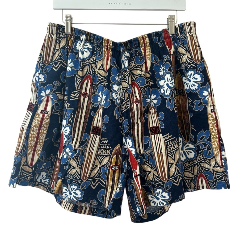 Maki’s Vintage 70s Blue Surfboard Print Swim Trunk Shorts Size XL-XXL Hawaii USA